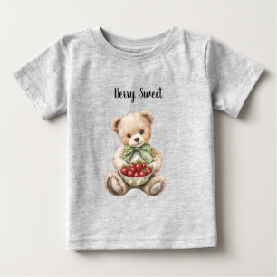Camiseta Para Bebê Ursa de pelúcia Arroz Doce Morangos Vermelhos Arco