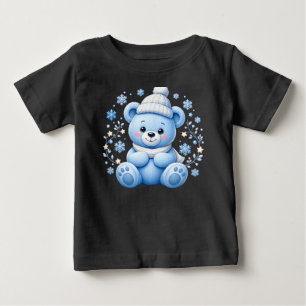 Camiseta Para Bebê Ursa de pelúcia azul de inverno fofa