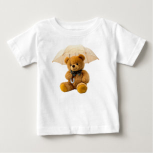 Camiseta Para Bebê Ursa Teddy Fofa com Guarda-chuva