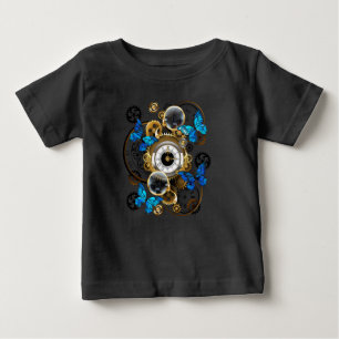 Camiseta Para Bebê Ursinhas Steampunk e Borboletas Azuis