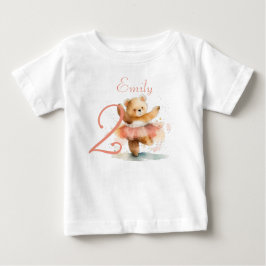 Camiseta Para Bebê Ursinho bailarina aquarela rosa Aniversário