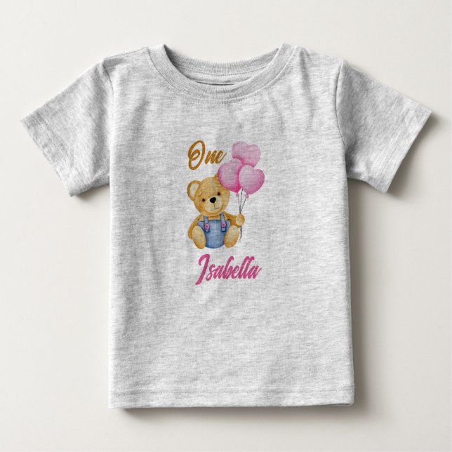Camiseta Para Bebê Ursinho de Aguarela Primeiro Aniversário do Bebê (Frente)