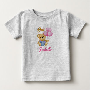 Camiseta Para Bebê Ursinho de Aquarela Primeiro Aniversário Bebê