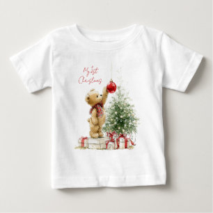 Camiseta Para Bebê Ursinho de Pelúcia Primeiro Natal do Bebê 
