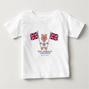 Camiseta Para Bebê Ursinho Patriótico do Logotipo do Rei Charles III