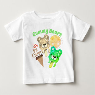 Camiseta Para Bebê Ursinhos de Goma Sol e Sorvete Feliz Verão