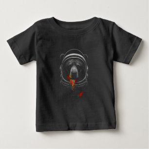 Camiseta Para Bebê Urso Astronauta com Pintura Neon que Derrama Anima