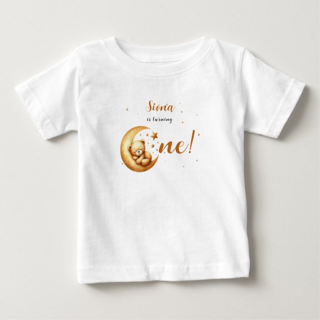 Camiseta Para Bebê Urso Bebê Bonito Dormindo No primeiro aniversario  (Frente)