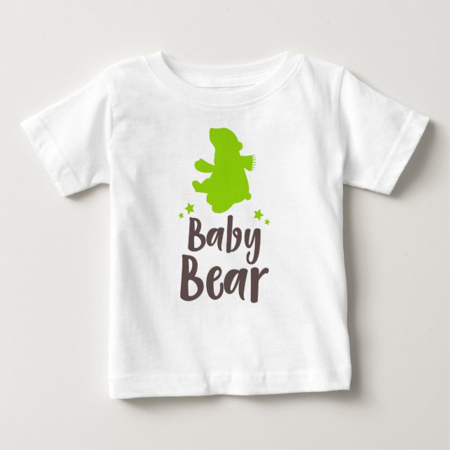 Camiseta Para Bebê Urso Bebê, Cubo Urso, Urso Bonito, Estrelas - Verd (Frente)