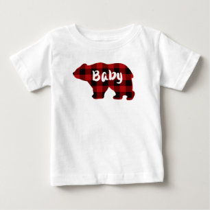 Camiseta Para Bebê Urso bebê - xadrez vermelha e preta