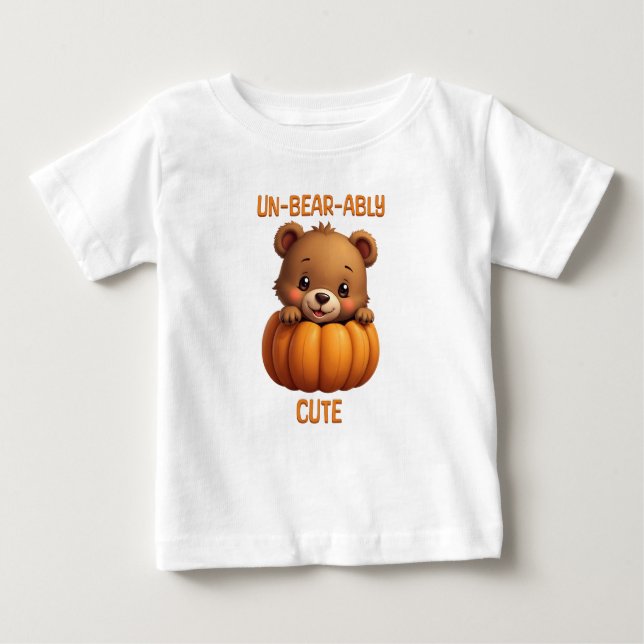 Camiseta Para Bebê Urso Bonitão Insolável Num Outono De Abóbora (Frente)