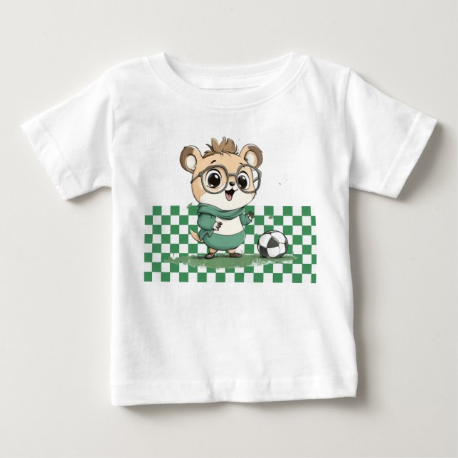 Camiseta Para Bebê Urso Bonito com Bola de Futebol (Frente)