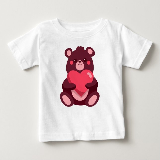 Camiseta Para Bebê Urso Bonito Com Coração (Frente)