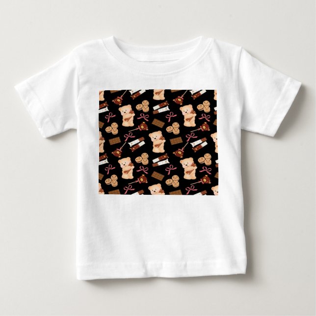 Camiseta Para Bebê Urso bonito e chocolate (Frente)