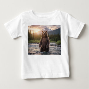 Camiseta Para Bebê Urso Bonito nas Montanhas Camisa-T-Bebê