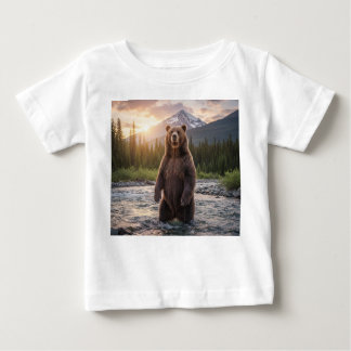 Camiseta Para Bebê Urso Bonito nas Montanhas Camisa-T-Bebê