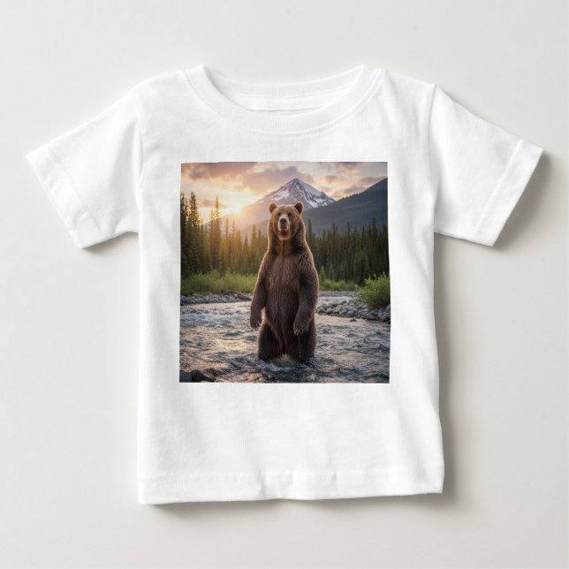 Camiseta Para Bebê Urso Bonito nas Montanhas Camisa-T-Bebê (Frente)