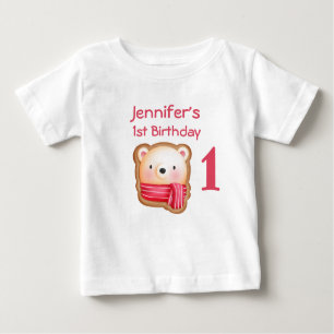 Camiseta Para Bebê Urso Bonito Rosto num Aniversário Vermelho