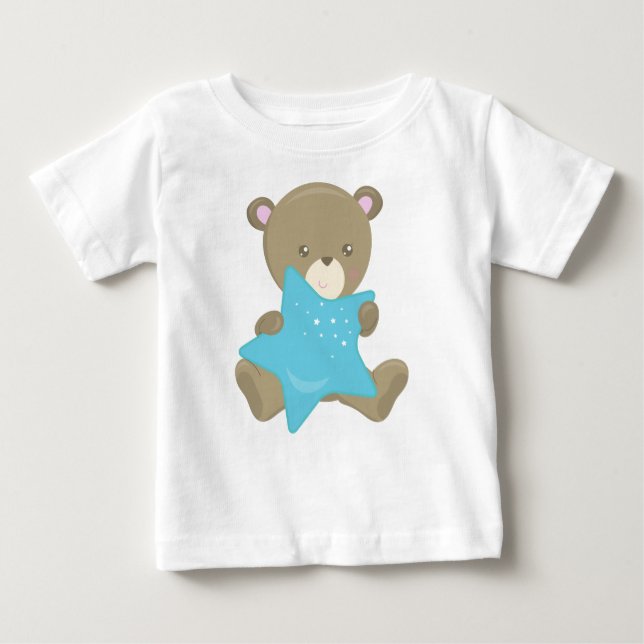Camiseta Para Bebê Urso Bonito, Urso Bebê, Urso Pequeno, Urso Com Est (Frente)