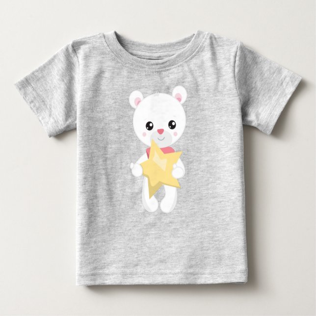 Camiseta Para Bebê Urso Bonito, Urso Branco, Urso Teddy, Urso Bebê, E (Frente)