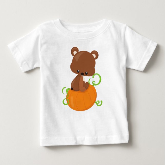 Camiseta Para Bebê Urso Bonito, Urso Pequeno, Urso Castanho, Abóbora (Frente)