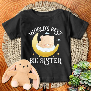 Camiseta Para Bebê Urso Branco + Lua. Melhor Irmã Mais Velha do Mundo