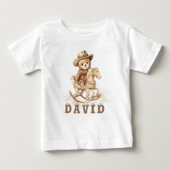 Camiseta Para Bebê Urso Caubói Personalizado (Frente)