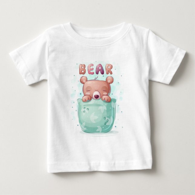 Camiseta Para Bebê Urso Cinto Tomando Banho (Frente)