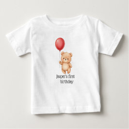 Camiseta Para Bebê Urso com chapéu de festa de balão vermelho Bebê fo