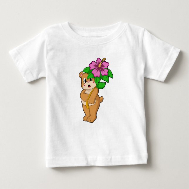 Camiseta Para Bebê Urso com Flor Hibiscus (Frente)