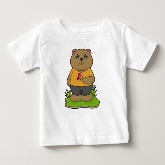Camiseta Para Bebê Urso com Flores (Frente)