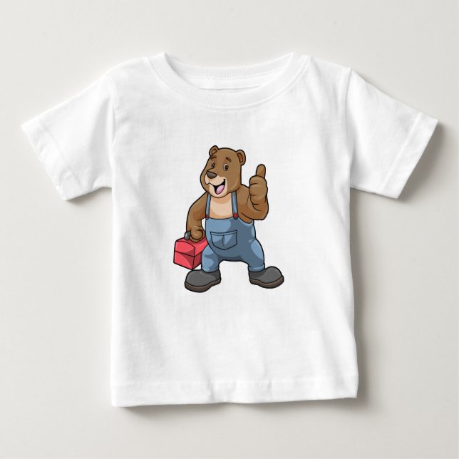 Camiseta Para Bebê Urso como artesão com caixa de ferramentas (Frente)