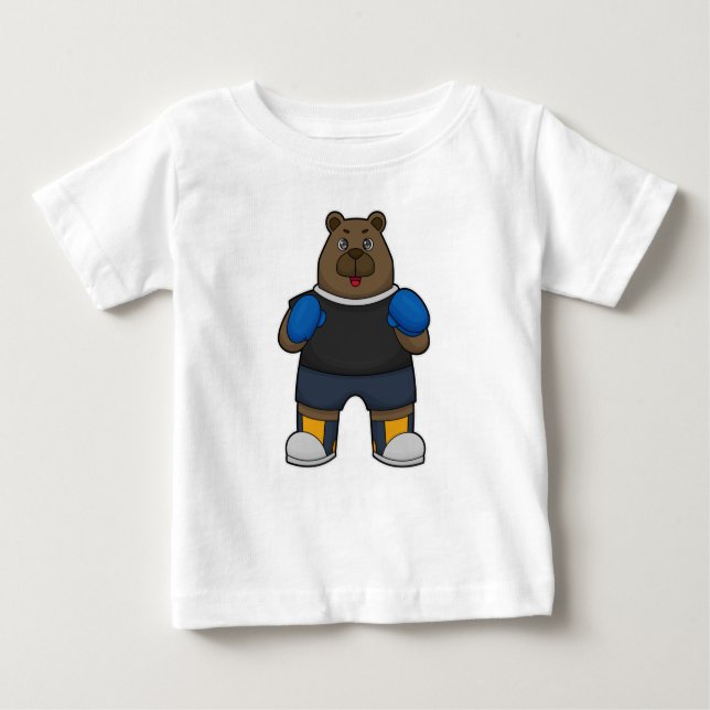 Camiseta Para Bebê Urso como Boxer com luvas in a box (Frente)