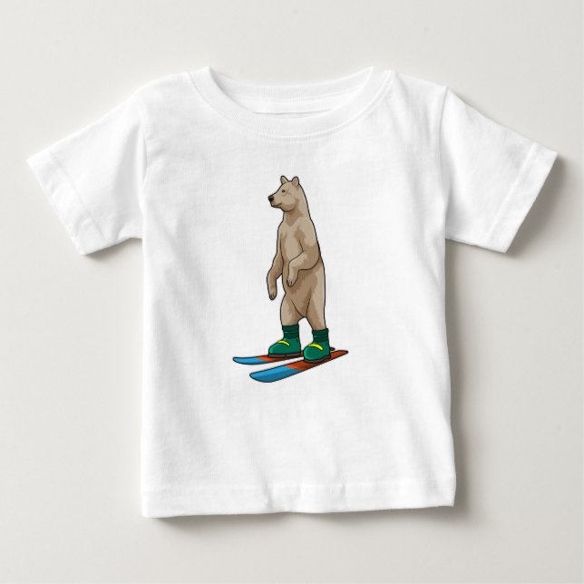 Camiseta Para Bebê Urso como esquiador com esqui (Frente)