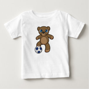 Camiseta Para Bebê Urso como jogador de futebol com bola de futebol