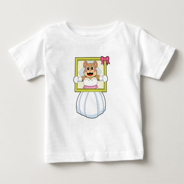 Camiseta Para Bebê Urso como Noiva com Vestido de Noiva & Moldura de  (Frente)