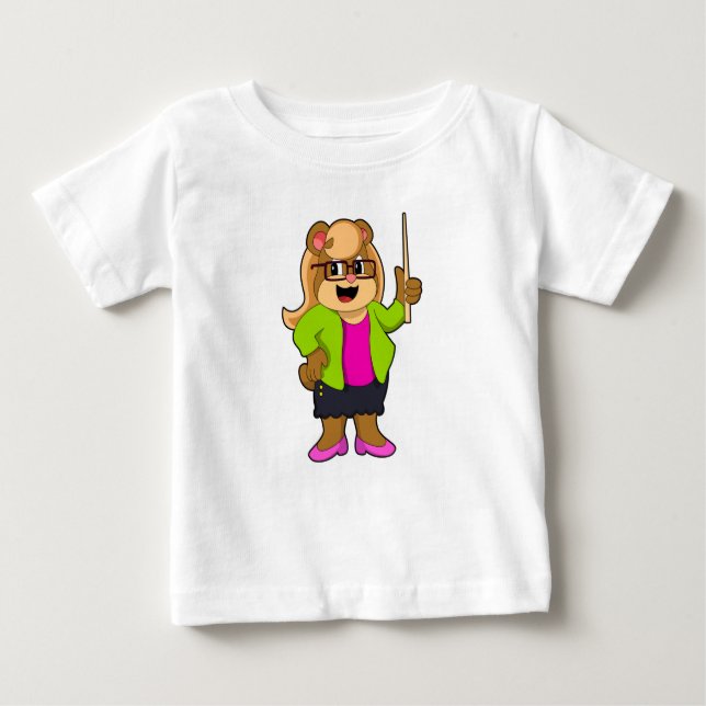 Camiseta Para Bebê Urso como Professor com Óculos (Frente)