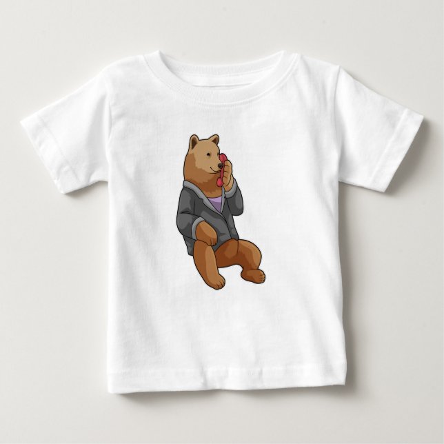 Camiseta Para Bebê Urso como Secretário com Telefone (Frente)