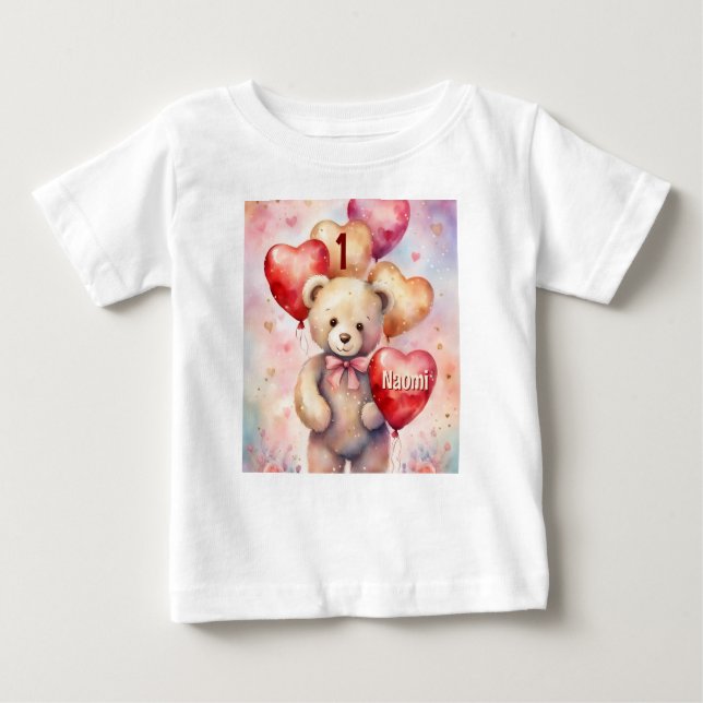 Camiseta Para Bebê Urso de aniversário adicionar nome e idade para me (Frente)