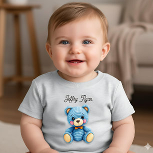 Camiseta Para Bebê Urso de Crochê Fofo Personalizado