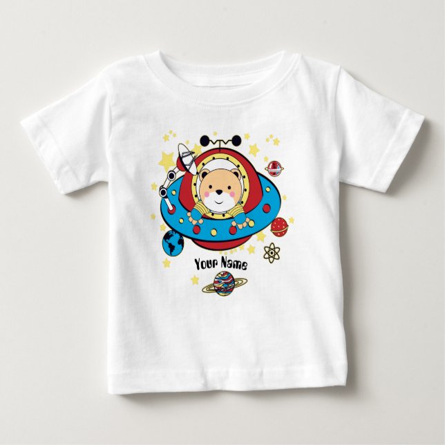 Camiseta Para Bebê Urso de Espaço OVNI (Frente)