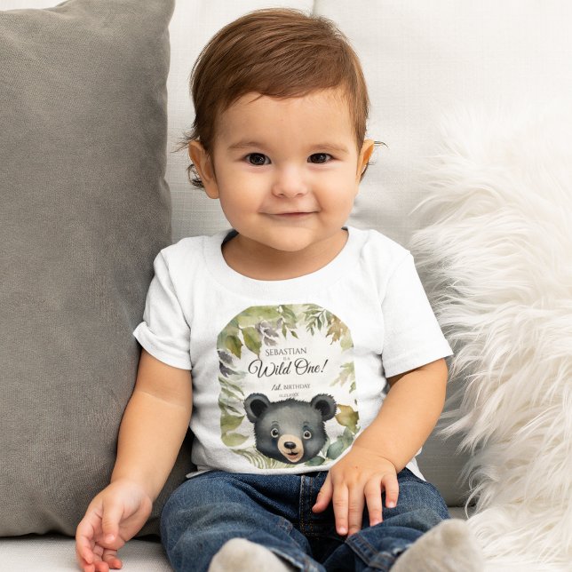 Camiseta Para Bebê Urso de Floresta Selvagem de Um primeiro aniversar (Criador carregado)