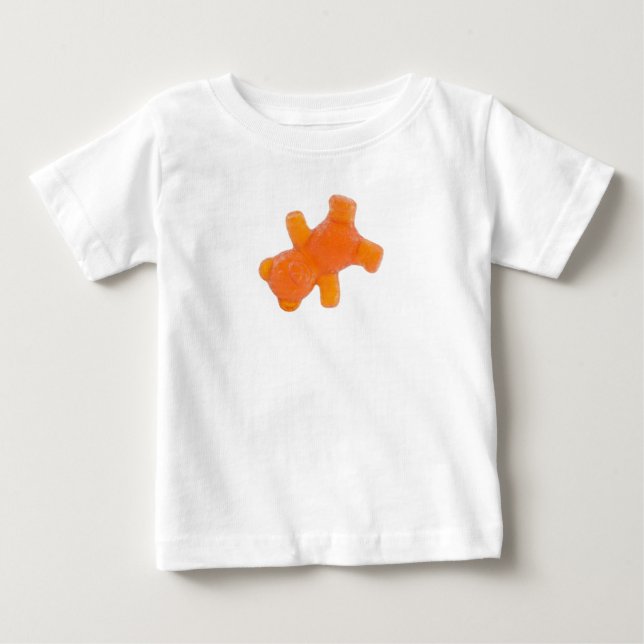 Camiseta Para Bebê Urso de Goma Laranja de Breakdance - Bebê Doce e L (Frente)