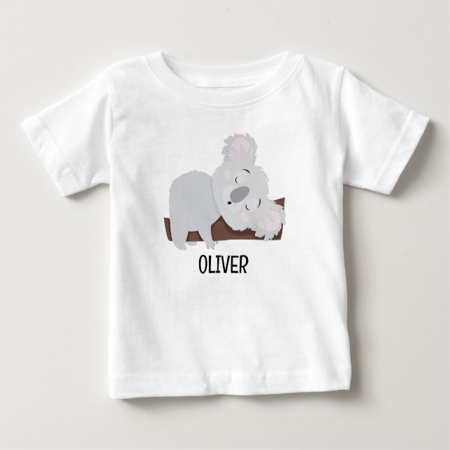 Camiseta Para Bebê Urso de Koala, Cinza Cute Personalizada (Frente)