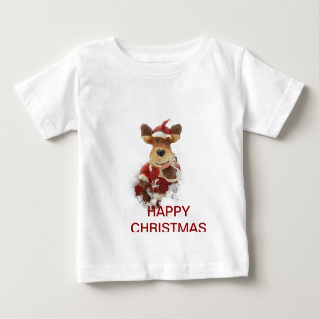 Camiseta Para Bebê Urso De Natal Na Neve (Frente)