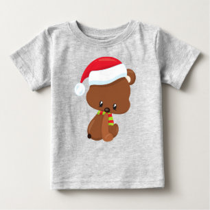 Camiseta Para Bebê Urso De Natal, Urso Bonito, Chapéu De Santa, Escar