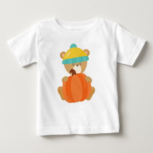 Camiseta Para Bebê Urso De Outono, Urso Bonito, Urso Com Chapéu, Abób (Frente)