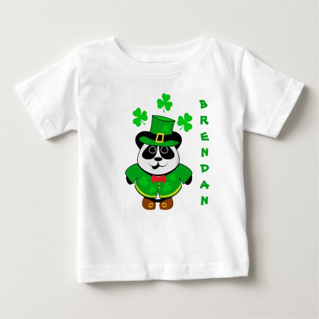 Camiseta Para Bebê Urso de Panda Personalizado do Dia de São Patrício (Frente)