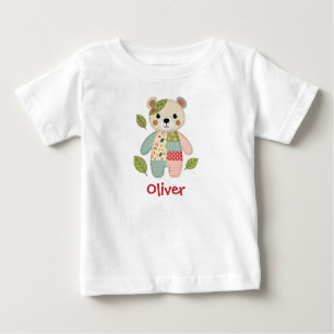 Camiseta Para Bebê Urso de Patchwork Fofo