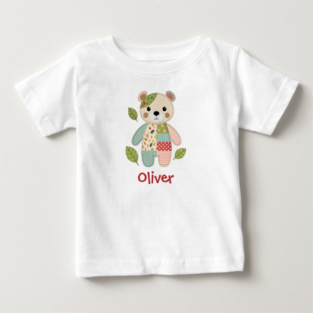 Camiseta Para Bebê Urso de Patchwork Fofo (Frente)